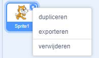 In het context menu van de sprite is de optie verwijderen aangeduid.