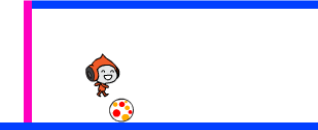 Het personage kan over een strandbal springen, omdat de sprite van de bal geschaald is