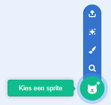 Groene knop met de tekst kies een sprite