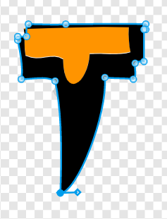 Het uiterlijk van de letter T wordt bewerkt. Puntjes zijn met rode kruisen aangeduid om duidelijk te maken welke weg mogen.