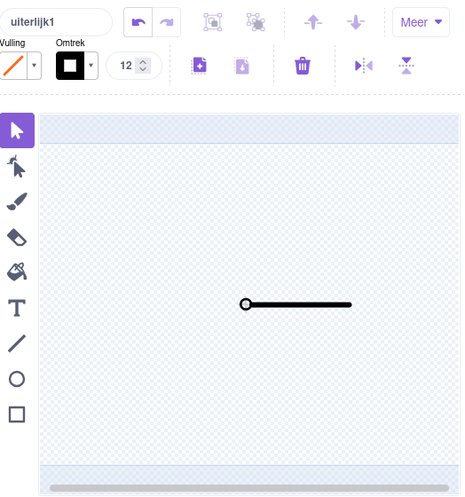 Het uiterlijk van de uur wijzer wordt bewerkt in vector modus.
Rechts bovenaan is de knop met het pijltje om te kiezen aangeduid.