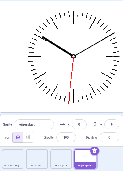 De wijzerplaat heeft geen nummers en langere streepjes om het uur aan te duiden.