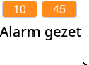 Onder de sprite alarm zijn de waarden van de twee variabelen alarm uur en alarm minuten zichtbaar.