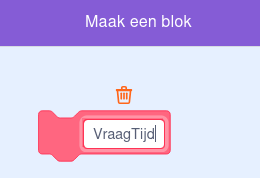 In een dialoog met de titel nieuw blok staat een blokje met de titel vraagtijd.