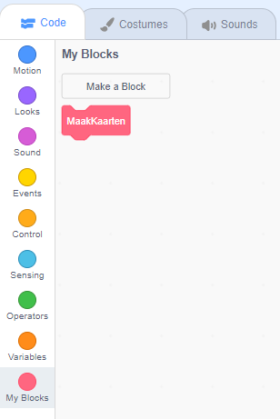 De scripts tab staat open, de categorie mijn blokken is geselecteerd en er staat
een knop om een nieuw blokje te maken.