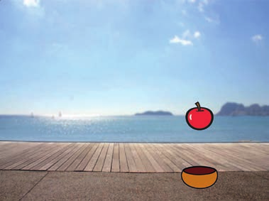 De kom is onder de rode appel